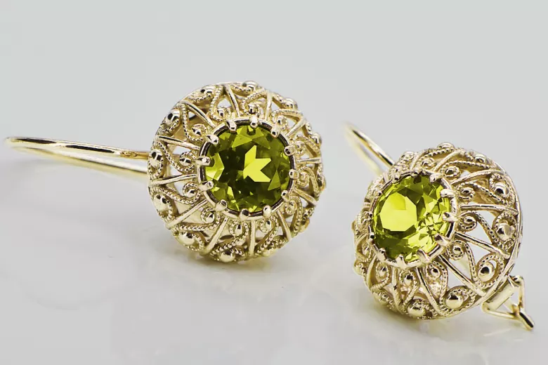 8К Жовте золото 333 Yellow Peridot Сережки vec002x-yp Російський Радянський СРСР Вінтаж вироби Ар-деко style Art Deco